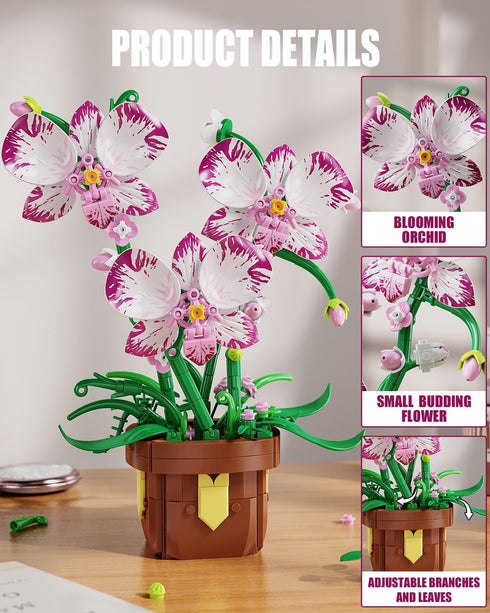 EITOLNR Set 6-12 (323 Flowers Botanicals Orchid Building - Artificial Flower Building Blocks for Adult Women, Bonsai