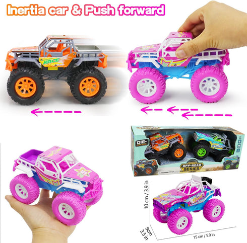 Toddler Girl Toys - 2 Pack Pink Car Monster Truck for Girls Age 2-6 with LED Lights and Music
