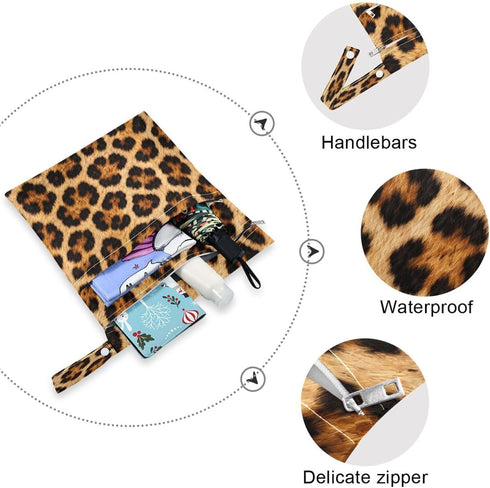 Haskirky 2 Leopard Print Brown Pcs Cloth Diaper Wet Dry Bags,Waterproof and Washable Bag for Travel Reusable Wet Bag