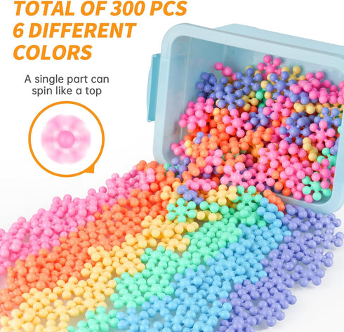 300PCS Interlocking Snowflake Building Block Toy for Kids Ages 3+, Multi-Color Solid Plastic STEM Toy with Carrying Case