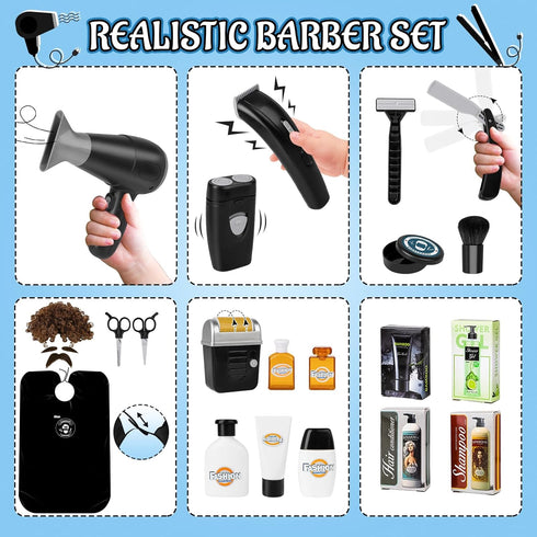 Toy,29 Set 3+ deAO Barber Shop Pretend Play PCS Kids Shaving Kit for Boys,Styling Accessories with Hair Dryer,Hair