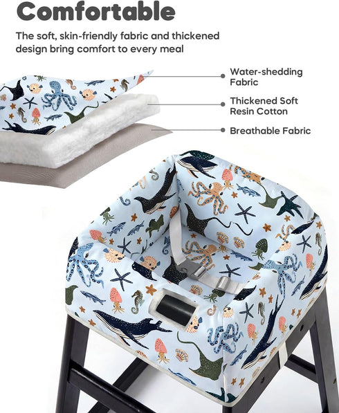 mamatepe 2-Point Baby High Chair Cover with Strap Pads & Harness - Machine Washable, Waterproof, Portable