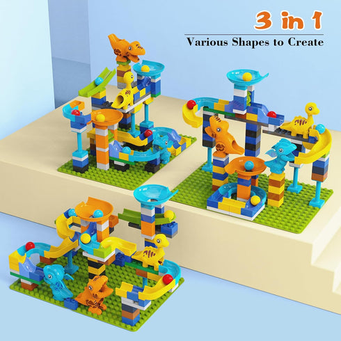 Anpcso 3 4 5 6 7 Marble Run Building Blocks, Dinosaurs Marble Track Toy Classic Large Bricks for + Year Old Boys Girls