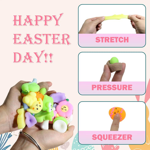 24 Pcs Easter Eggs with Mochi Squishy Toys, Animal Stress Reliever Squishy Toy for Kids Easter Eggs Hunt, Party Favor
