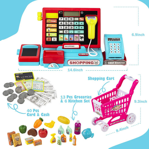 3 4 5 6 7 8 4-8 Cash Register for Kids Real Calculator Kids Cash Register with Scanner Toy for Year Old Boy Pretend