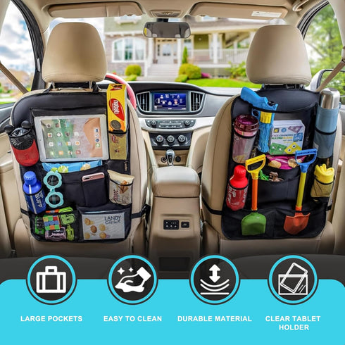 Matenf 9 10 1Pack Car Organizer Back Seat with Storage Pockets & Tablet Holder, Seat Back Cover for Kids Toddlers, Kick