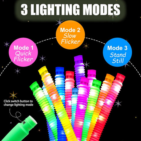 Glow Sticks Party Favors, 8 PCS LED Pop Tubes, Glow Necklaces, Bracelets, Light up Camping Toys for Kids, Fun Supplies
