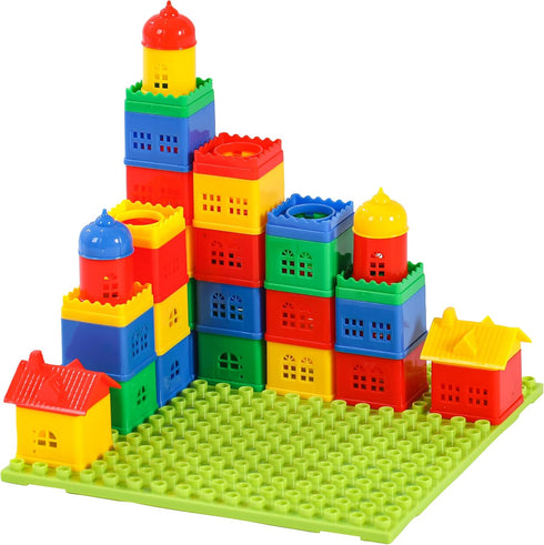 Toddler Building Blocks Stacking Toys for Kids Ages 4-8, Fun House Big Blocks with 10” x 10” Baseplate
