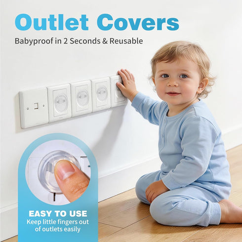 Pack Inaya Baby Proofing Kit - Child Safety Hidden Locks for Cabinets & Drawers, Anti-tip Straps, Door Lever Locks