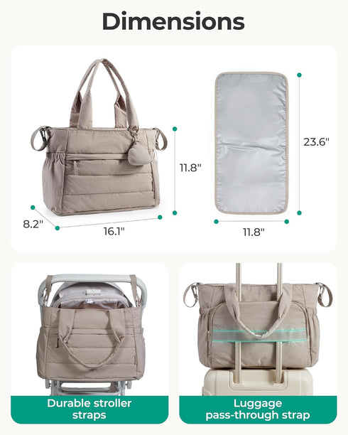 BAGSMART Diaper Bag Tote, Hospital Bag for Labor Delivery, Puffy Maternity Travel Diaper Tote, Baby Bag with Pacifier