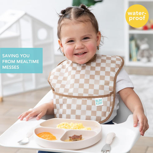 Bumkins Bibs for Girl or Boy, SuperBib Baby and Toddler for 6-24 Months, 3-pk Palms and Checks