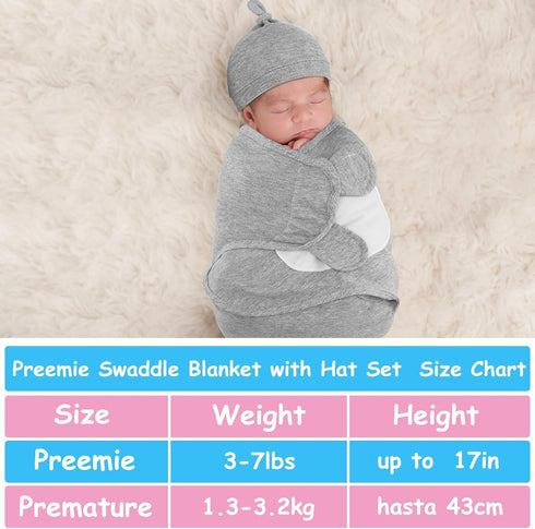 3 Pack Preemie Swaddle Blanket with Hat Set Preemie Hats Baby Receiving Blanket Swaddle Wrap for Preemie Newborn (Classic Style)
