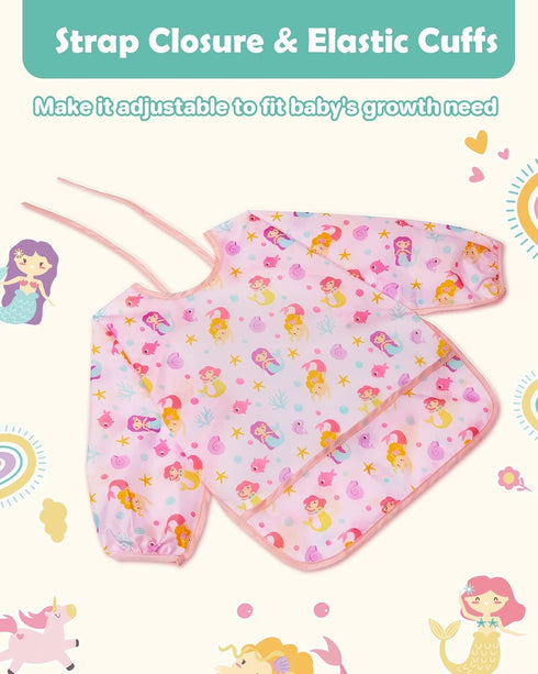 3 Pack 6-24 Lictin Baby Bibs for Boy or Girl, Cute Long Sleeve Bib, Waterproof Bibs for Toddlers,Adjustable Closure