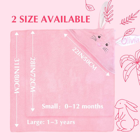 Individz Custom Hooded Unisex Baby Towel with Name, Personalized Soft Easter Bunny Bath Towel, Shower Towels for Girls