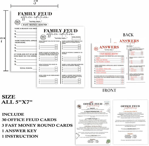 Office Party Feud Games, Work Party Games, Team Building Group Office Game, Great for Coworker Game or Adult Trivia Game - 30 Office Feud Cards and 3 Fast Money Round Cards (02)