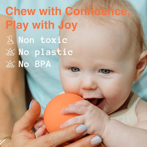 6 2 Set b is for Ball Food Grade Silicone Sensory Baby & Toddler Ball | teether | squirty Bath Toy | Stacking Toy |