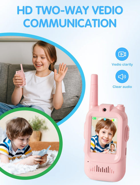Fabeto 2 Pack 3-8 Walkie Talkie for Kids with Video: Rechargeable Toddler Toys with HD Camera & Voice Changer, Long