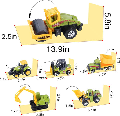 6Pcs Playset Bulldozer ANDOLO Mini Construction Trucks Toys, Small Construction Toys Vehicles Tractor Toys Sand Vehicle