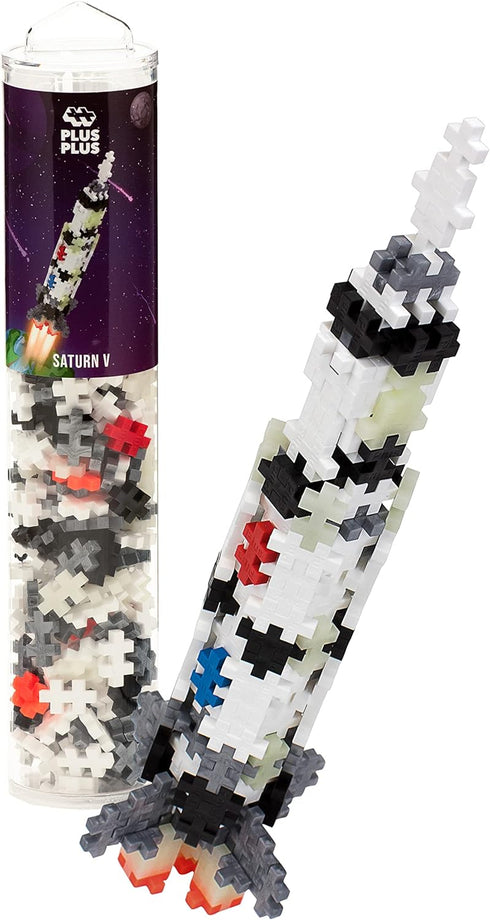 PLUS PLUS Mini Maker Tube – Saturn V Rocket, Apollo 11 Space Playset, 240 Piece STEM Building Toy for Kids
