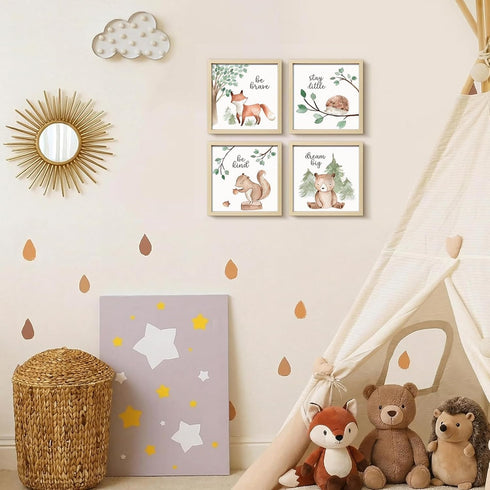 4 Pack Set 8x8 Inch ArtbyHannah Framed Woodland Nursery Wall Decor, Gallery Wall Frame Forest Animal Safari Wall Art