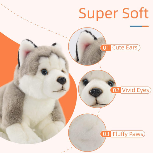16'' Husky Stuffed Animal, Soft Dog Plush Handmade, Cuddly and Realistic Stuffed Animals for Boys and Girls, Huggable