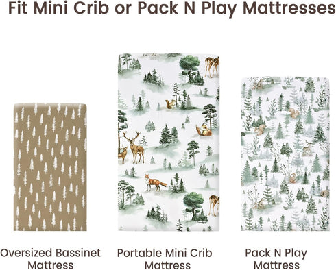 3 Pack Pack Pack PHF Soft Mini Crib Sheets, Woodland Silky N Play Sheets for Baby Boys Girls Neutral, Universal Fit