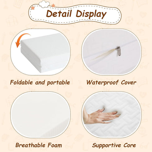 Pack 38"x26", Pack and Play Mattress Waterproof Portable Crib N Play Mattresses with Washable Cover and Travel Bag