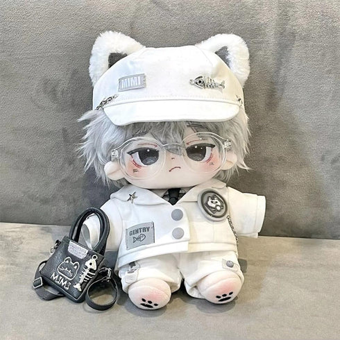 niannyyhouse 20cm Plush Doll Clothes Hat Coat Shirt Pants Backpack Glasses White Cat Set 8in Doll Accessories Dress Up