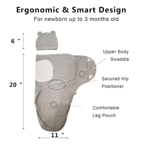 ATONGQI 3-Pack 0-3 Organic Baby Swaddle Sleep Sacks - Newborn Swaddle Sack - Ergonomic Baby Swaddles Months (Grey)