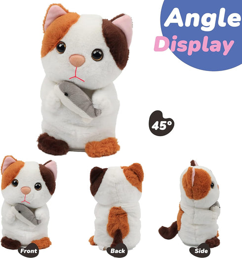 Hopearl Talking Kitty Plush Toy, Repeats What You Say, 7'' Interactive Cat Gift for Toddlers