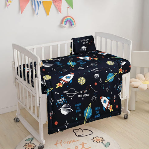 Datura home Set 3pcs Crib Bedding - Nursery Crib Bedding with Comforter, Sheet & Skirt, Watercolor Butterfly Printed