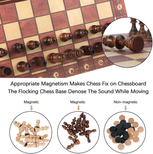 3-in-1 Chess Backgammon Checkers Set 11 inch Wooden Chess Checkers Board Game with Folding Carrying Case Travel Chess Set for Adults