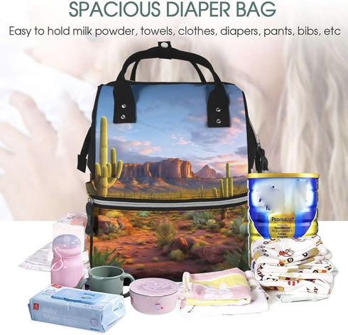 HCBPWVQA Backpack Daypacks Backpack Mommy Cactus Landscape Diaper Bag with Changing Pad and Pacifier Holder