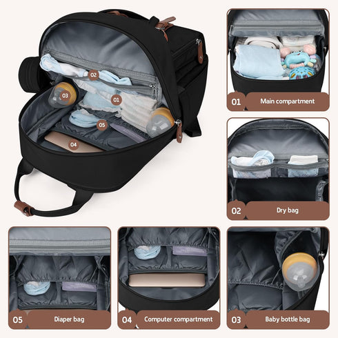 Backpack,Baby Bag,23L-30L Backpack Maelstrom Diaper Bag Expandable Diaper for Mom Dad,Travel Essentials Baby Bag