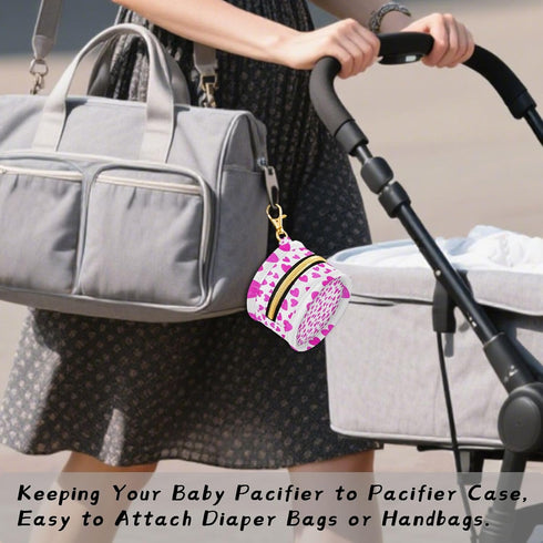 Heart Round Pacifier Storage Case with Zipper, Portable Pacifier Case for Travel, Diaper Bag & Purse, Pacifier