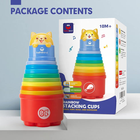 hahaland Stacking Cups for Toddlers 1-3 - Montessori Learning Toy for 1 Year Old Boy Birthday Gift, 12-18 Months