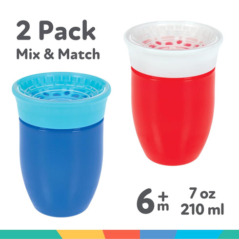 Nuby Wonder Cup with 360 Smart Edge Silicone Rim - 2-Pack, 7 oz - Red/Blue
