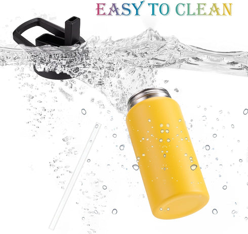 4 Pack 16oz Set Kids Water Bottle with Straw Lid & Handle, Personalized Water Bottles Bulk, Dishwasher Safe, Leak Proof