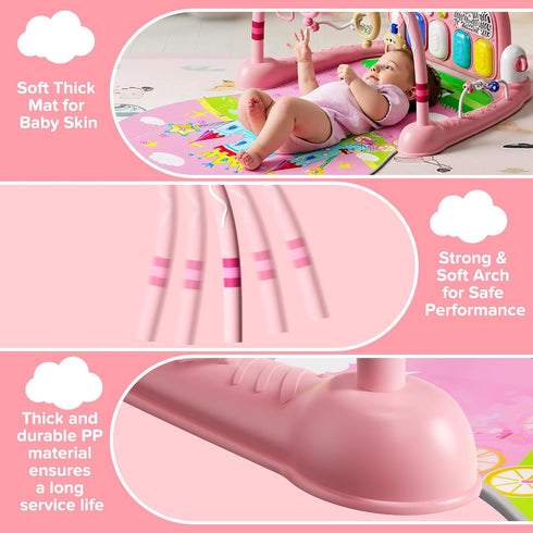 Tummy 0 3 6 9 12 Baby Play Mat Kick and Play Piano GymBaby Floor Play Gym Time MatBaby Activity Mat with Music Lightsat