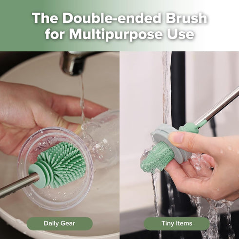 Green-1pk haakaa Cleaning Brush Silicone Bottle Brush Double-Ended Soft Silicone Bristles for Breast Pumps, Breast Milk