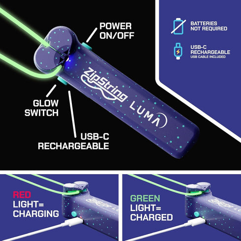 ZipString Luma - The Patented Glow-in-The-Dark Toy That Flies a Loop of String, Creates Endless Shapes and Tricks