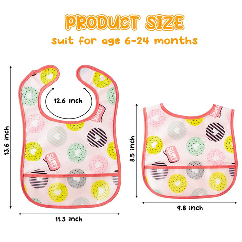 6Pcs Baby Feeding Bibs Waterproof Toddler Bib Set with Crumb Catcher Pocket Infant Adjustable Baby Teething Bib Babies Sleeveless Colorful Fruits Food Bibs Keepsake Gift for Baby Shower, 6-24 Months