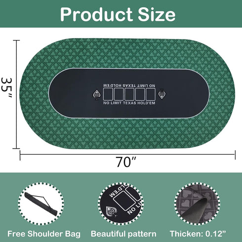 70 x 35 Inch Texas Hold'em Poker Mat - Portable Table Top with Smooth Surface and Carrying Case.