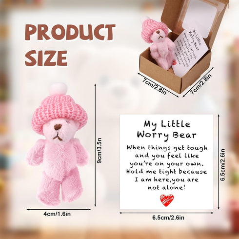 TOYMIS Worry Bear in Box with a Hat, Handmade Positive Mini Plush Bear with Encouragement Card Inspirational Support