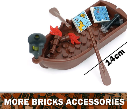 MALEKO Money Pirate Ship Treasure Accessories, Bank Dollars Cannon Crystals Gems Coins Gold Bar Silver Map Cash Chest