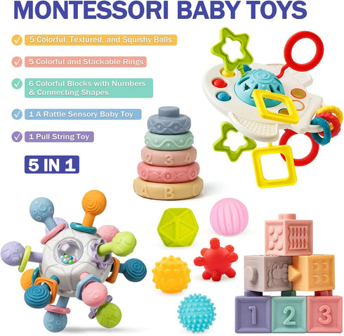 6 12 5 1 1 0-3-6-9-12 Baby Toys to Months, In Montessori Toys for Year Old, Incl Travel Pull String Toy & Rattle