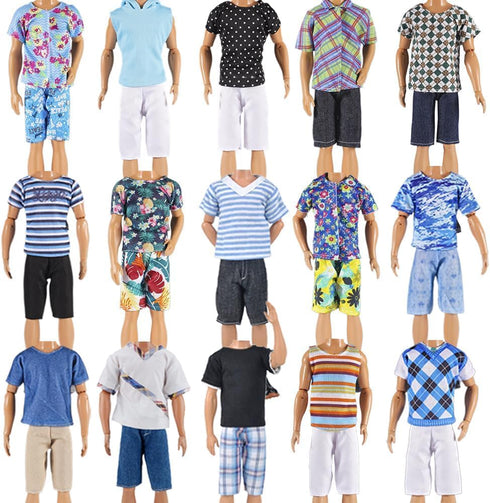 10-Item Pack 5 Sets 5 E-TING Fantastic = Fashion Casual Wear Clothes Outfit for boy Doll with Pairs Shoes (Leather