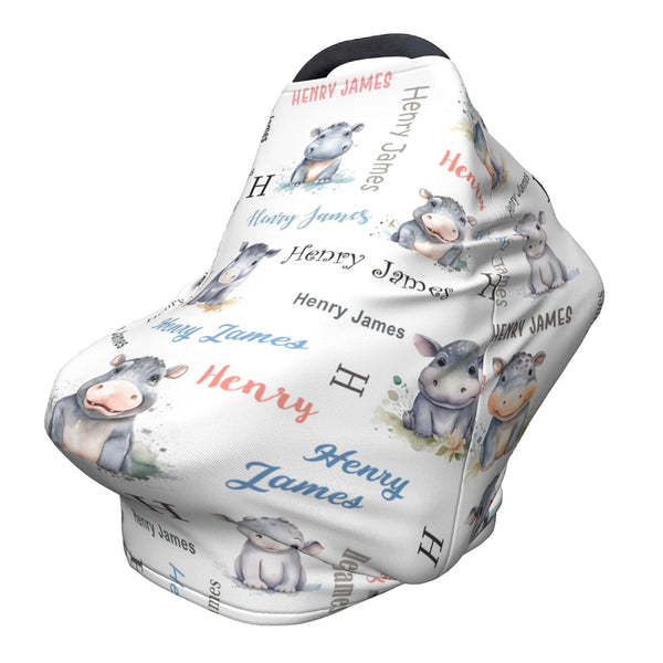 Novusopt Hippo Baby Car Seat Cover, Personalized Carseat Cover with Name for Girl