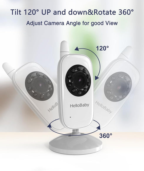 HelloBaby 3.2" 2-Way 8 Adjustment,1000ft,ECO,USB HB2438 Monitor No WiFi Video Baby Monitor with Camera and Audio