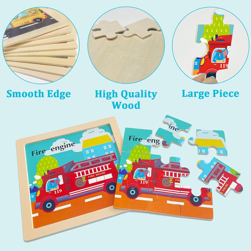 2-4, 9 3-5, 2-4 Wooden Puzzles for Toddlers Pieces Vehicle Jigsaw Puzzles for Kids Ages Toddler Toys for Preschool